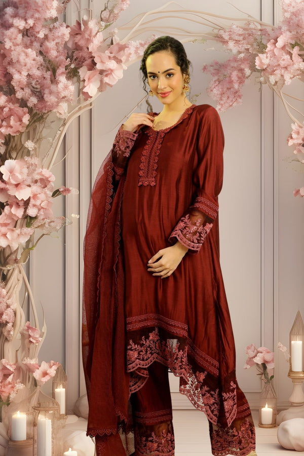 Luxe Classy Chanderi Coco Maternity & Nursing Kurta + Bump Band Bottom + Dupatta (3 Pc) momzjoy.com