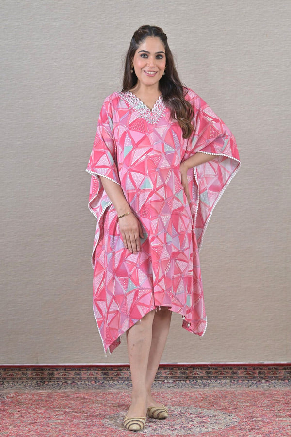 Adorn Pink Maternity & Nursing Kaftan (100% Cotton) momzjoy.com