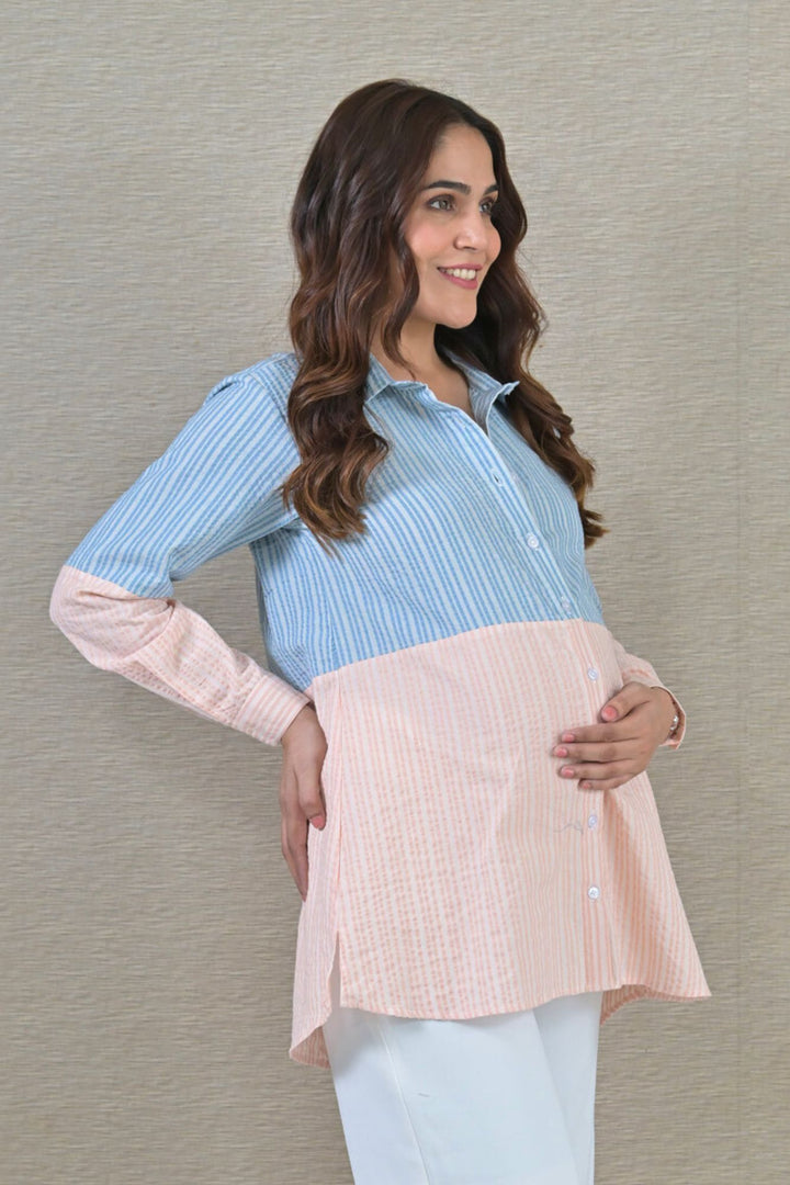 Striped Pastel Maternity & Nursing Top (100% Cotton) momzjoy.com