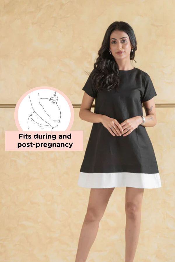 Adorable Black-A-Line Maternity & Nursing Linen Dress momzjoy.com