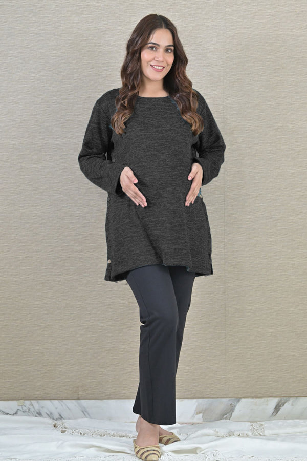 Black Maternity & Nursing Side-Slit Sweater Winter Top MOMZJOY.COM