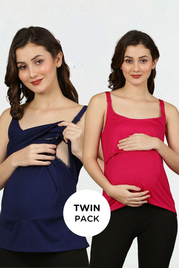 Maternity & Nursing Camisoles - Blue & Pink Twin Pack MOMZJOY.COM