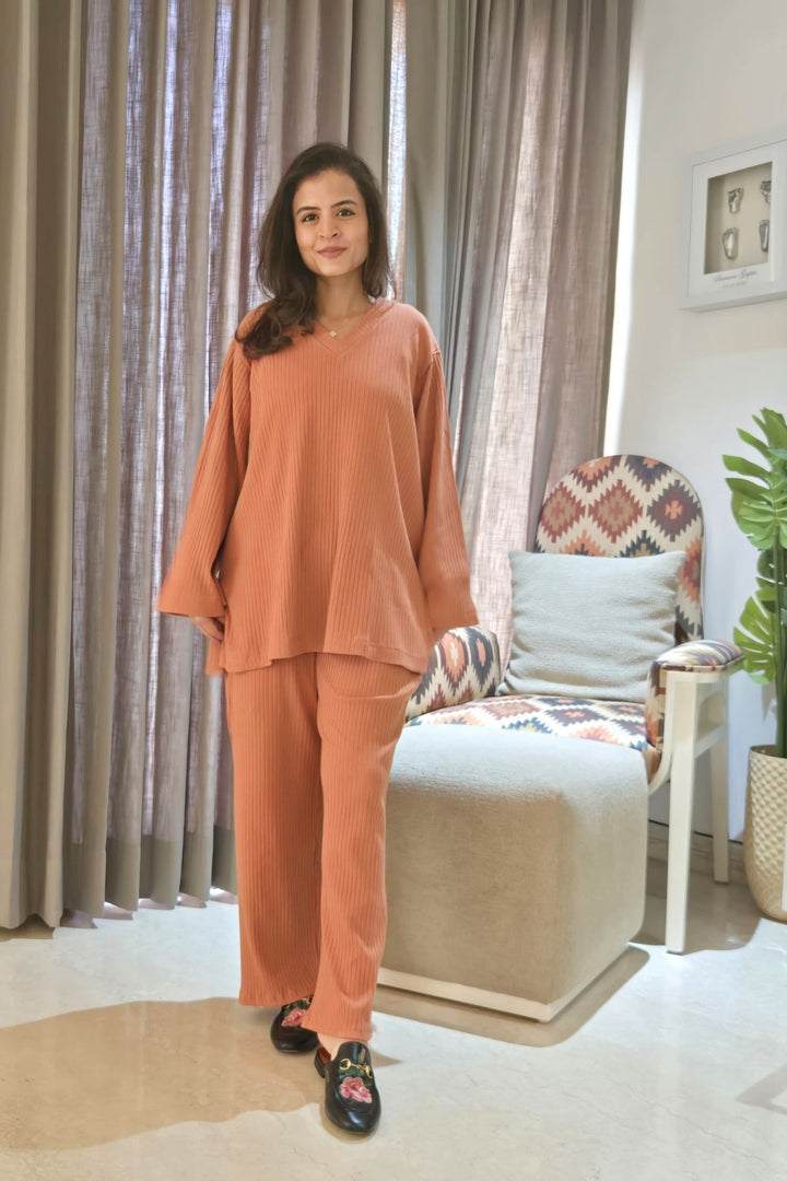 Ribbed Rust Maternity Stretchable Coord Set (2 pc) momzjoy.com