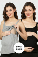 Maternity & Nursing Camisoles - Black & Grey Twin Pack MOMZJOY.COM