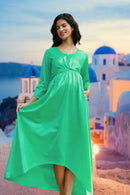 Adorable Seafoam Green Pleated Maternity Hi-Low Knot Dress MOMZJOY.COM