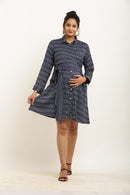Charming Black & White Striped Maternity & Nursing Wrap Shirt Dress momzjoy.com