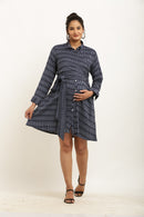 Charming Black & White Striped Maternity & Nursing Wrap Shirt Dress momzjoy.com