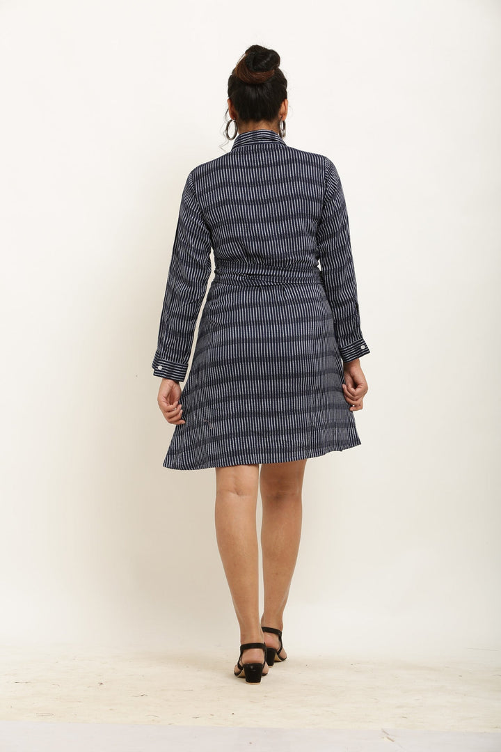 Charming Black & White Striped Maternity & Nursing Wrap Shirt Dress momzjoy.com