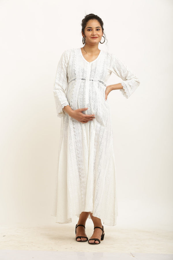 Stunning Angelic White Lace Maternity & Nursing Dress MOMZJOY.COM