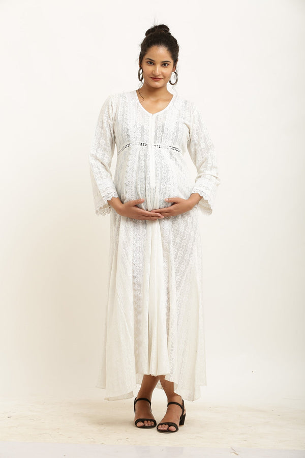 Stunning Angelic White Lace Maternity & Nursing Dress MOMZJOY.COM