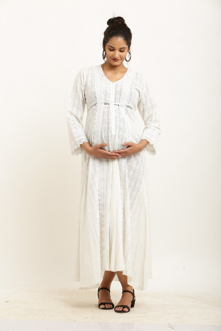 Stunning Angelic White Lace Maternity & Nursing Dress MOMZJOY.COM