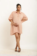 Cute Peach Printed Maternity & Nursing Knee Dress momzjoy.com