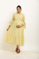 Pretty Yellow Maternity & Nursing Wrap Midi Dress momzjoy.com