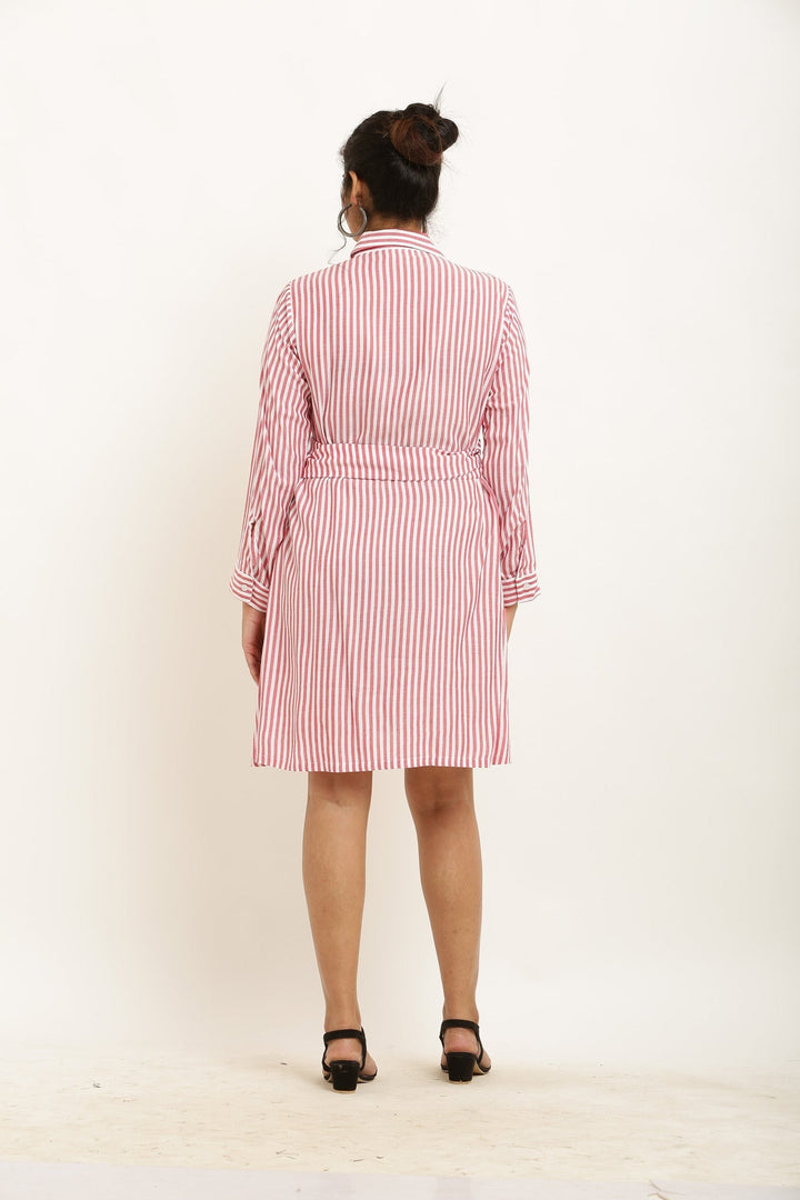 Poppy Red Striped Maternity & Nursing Wrap Shirt Dress momzjoy.com