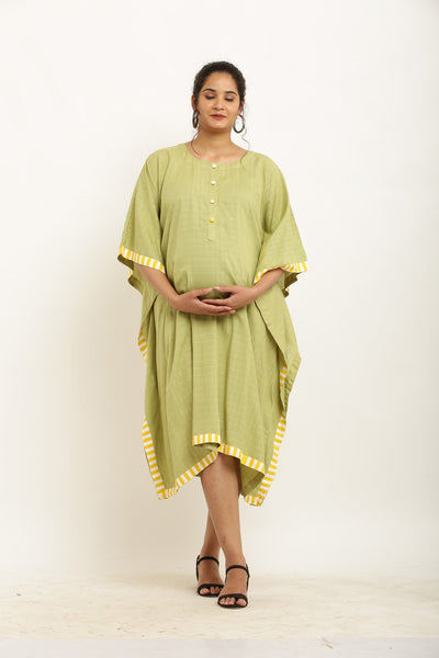 Majestic Olive Green Checks Maternity & Nursing Kaftan momzjoy.com