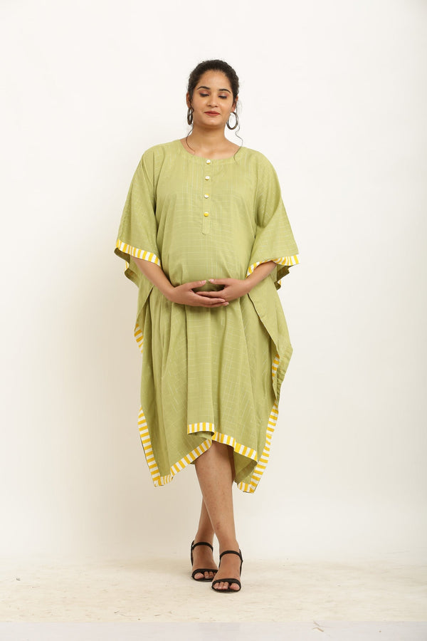 Majestic Olive Green Checks Maternity & Nursing Kaftan momzjoy.com