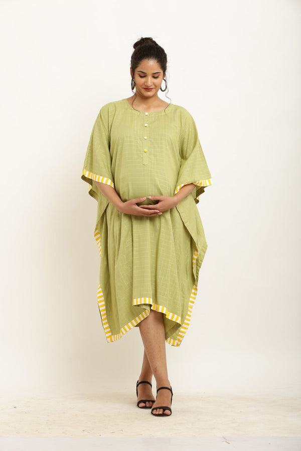 Majestic Olive Green Checks Maternity & Nursing Kaftan momzjoy.com