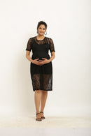 Absolute Black Lace Embroidered Maternity Photoshoot Dress MOMZJOY.COM