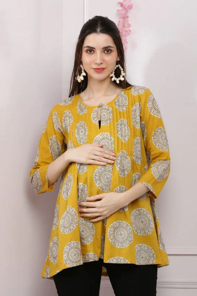 Marigold Finest Floral Art Maternity & Nursing Pintucks Top (100% Cotton) MOMZJOY.COM