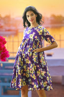 Purple Blossom Maternity & Nursing Layered Knee Dress momzjoy.com