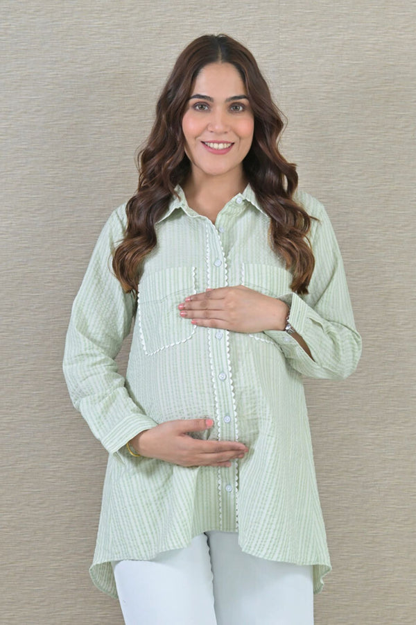 Tea Green Maternity & Nursing Top (100% Cotton) momzjoy.com