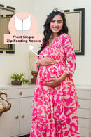 Lovable Baby Pink Maternity & Nursing Pintucks Flow Dress momzjoy.com