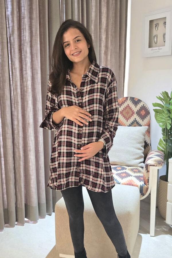 Plaid Red Black Maternity & Nursing Top momzjoy.com