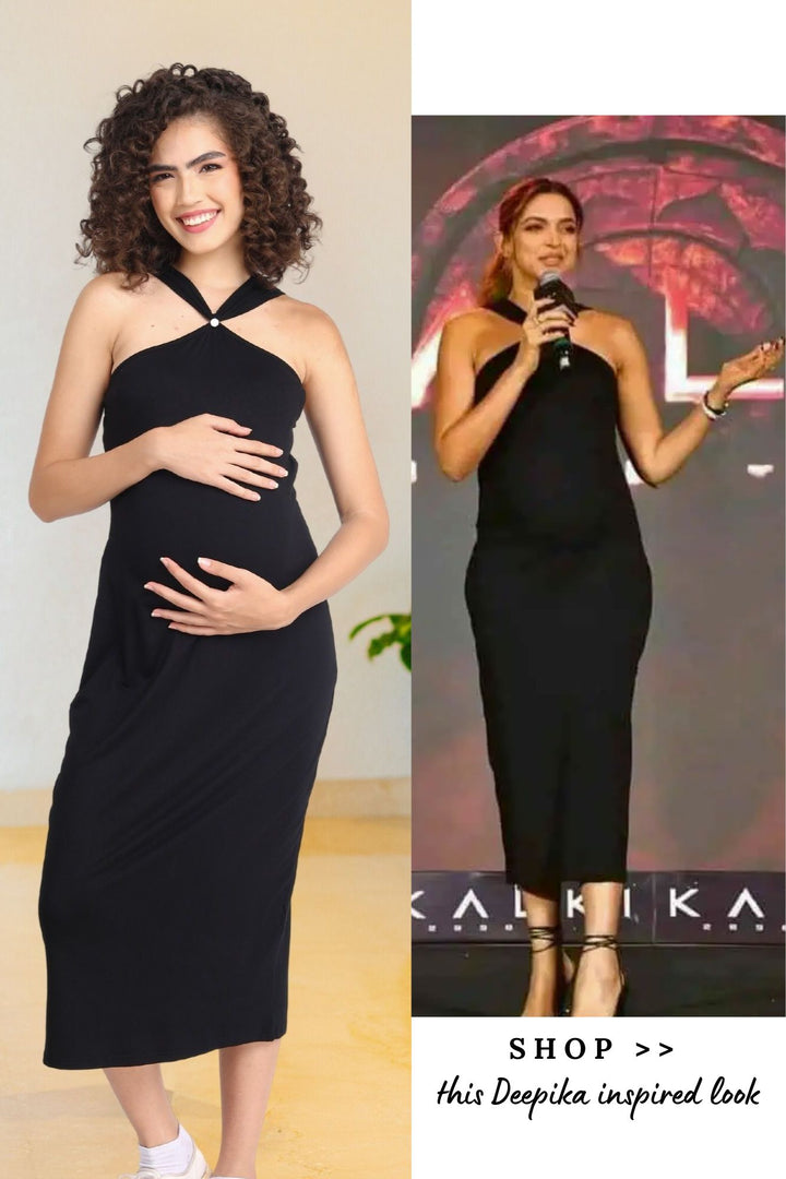 Classic Stretchable Lycra Black Maternity Fitted Dress MOMZJOY.COM