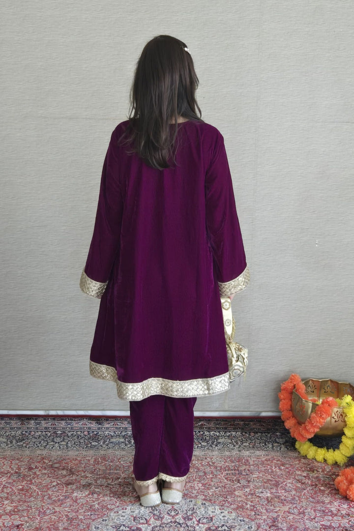 Adorable Wine Velvet Maternity Kurta Set (2 Pc) momzjoy.com