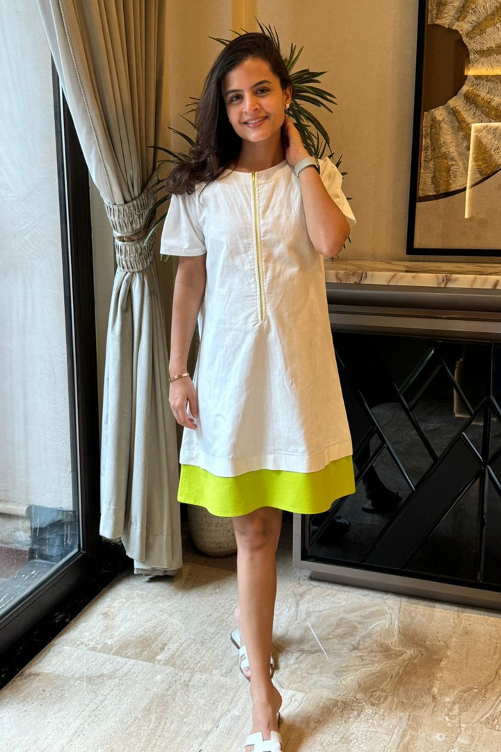 Easy Breezy White Maternity & Nursing Linen Dress momzjoy.com