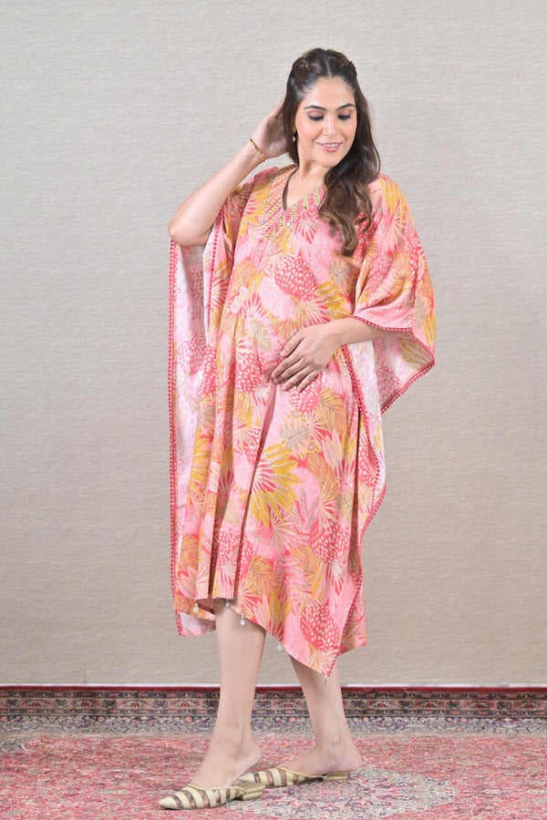 Salmon Bloom Maternity & Nursing Kaftan (100% Cotton) momzjoy.com