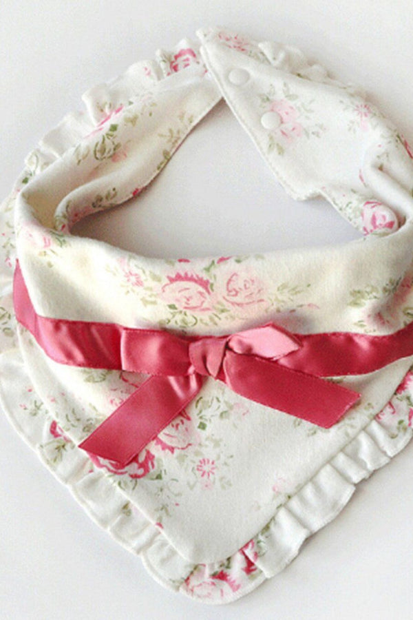 Offwhite Floral Bow Baby Bib (0-1 YR) MOMZJOY.COM