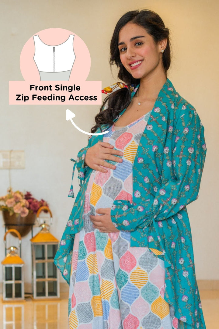 Gorgeous Colorful Retro Maternity & Nursing Jumpsuit + Cover Up momzjoy.com