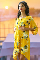 Hello Yellow Floral Maternity & Nursing Shirt Dress momzjoy.com