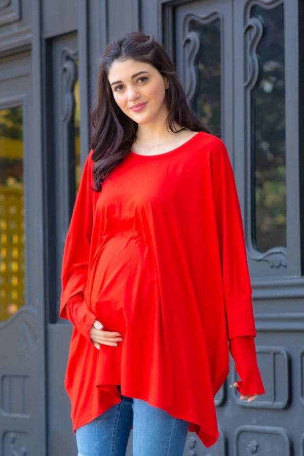 Berry Red Stretchable Maternity Kaftan Top momzjoy.com