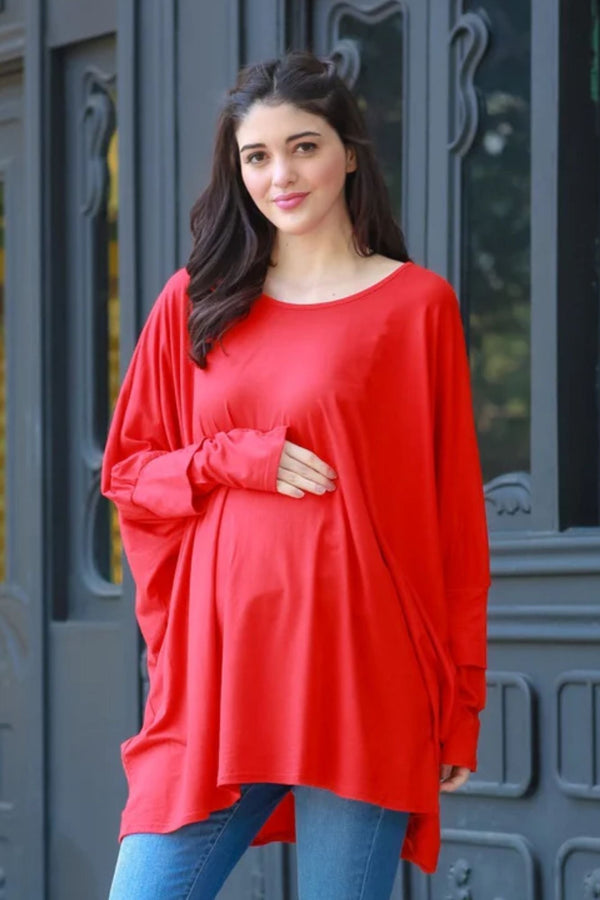 Berry Red Stretchable Maternity Kaftan Top momzjoy.com