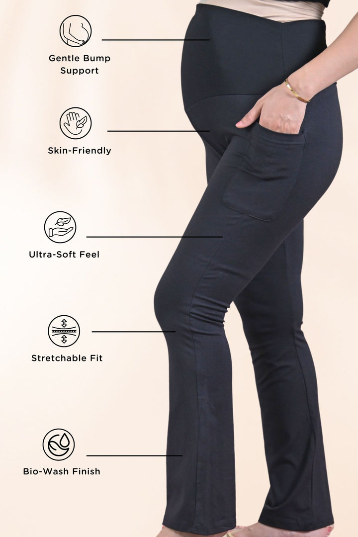 Black Over The Bump Straight Pant (100% Cotton) MOMZJOY.COM