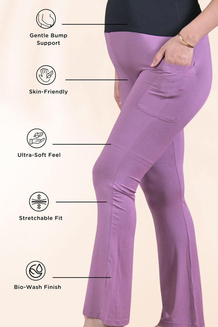 Mauve Over The Bump Boot Pant MOMZJOY.COM