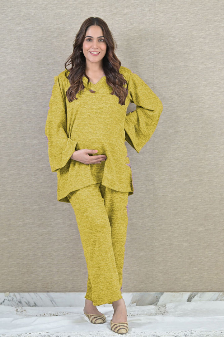 Snug Mustard Maternity Stretchable Winter Coord Set (2 pc) momzjoy.com