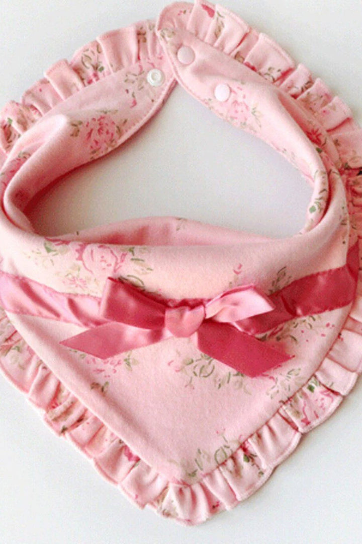 Peachy Floral Bow Baby Bib (0-1 YR) MOMZJOY.COM