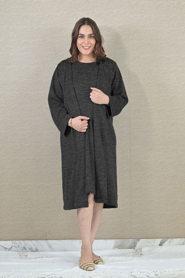 Chic Black Maternity Winter Dress With Cover Up (2pc) MOMZJOY.COM