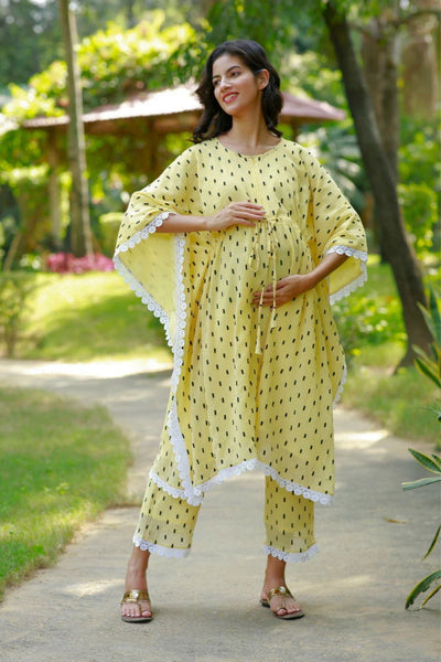 Classic Lemon Yellow Maternity & Nursing Kaftan Set (2 Pc) momzjoy.com