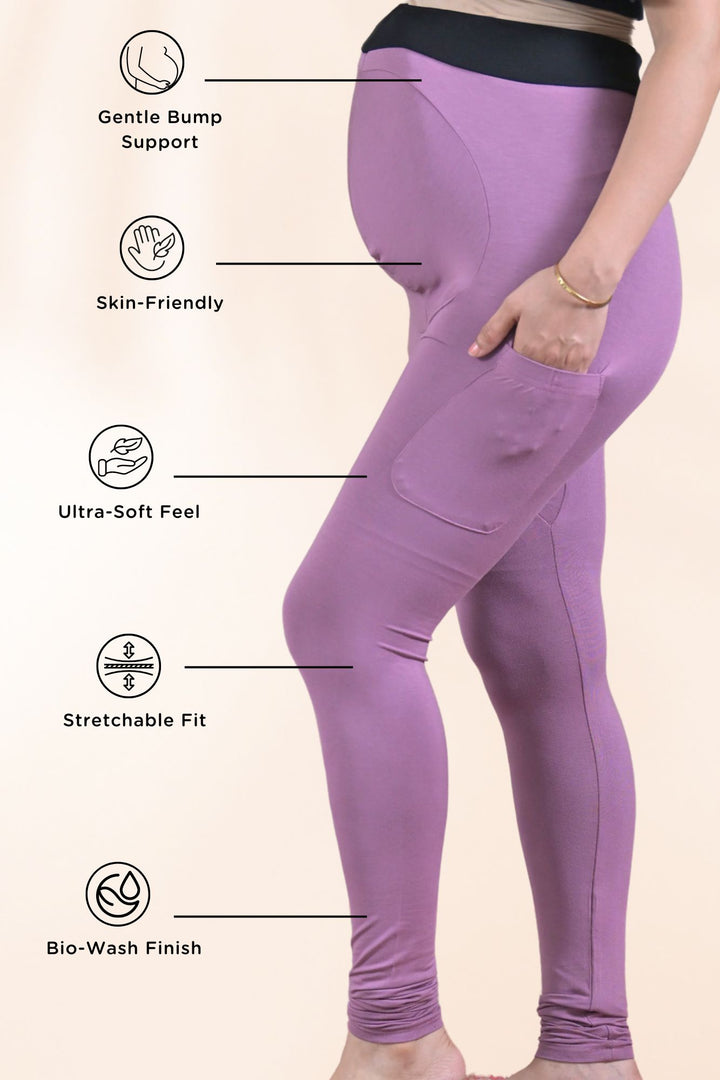 Mauve Over The Bump Fitted Leggings MOMZJOY.COM