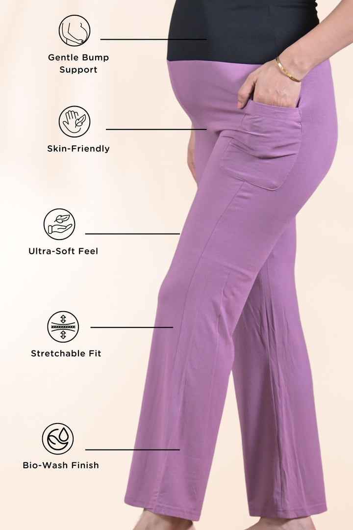 Mauve Over The Bump Straight Pant MOMZJOY.COM