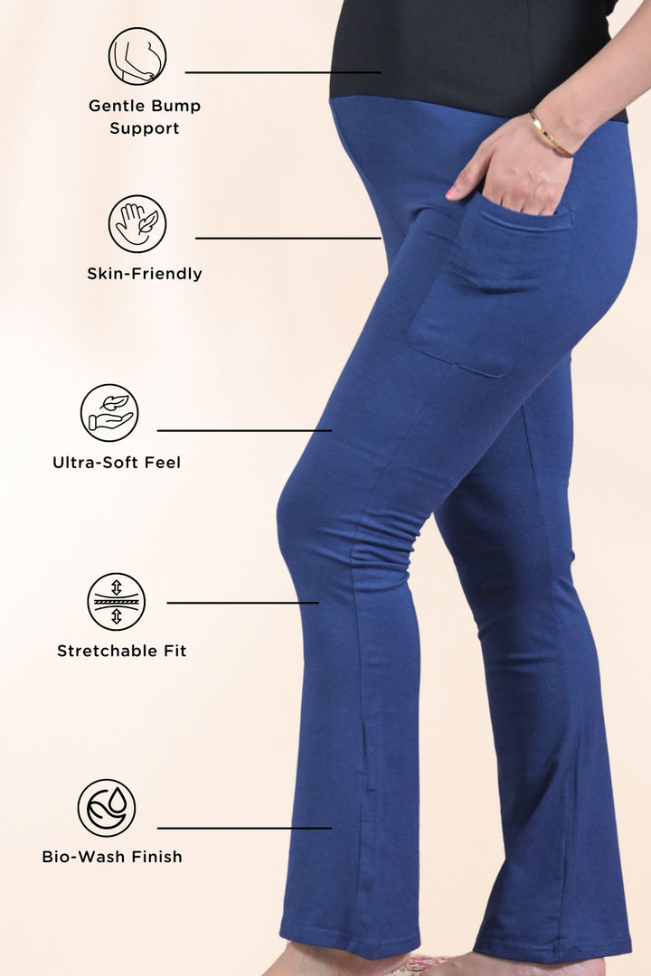 Indigo Blue Over The Bump Boot Pant (100% Cotton) MOMZJOY.COM