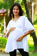 Classic White Snow Maternity & Nursing Kaftan Top MOMZJOY.COM