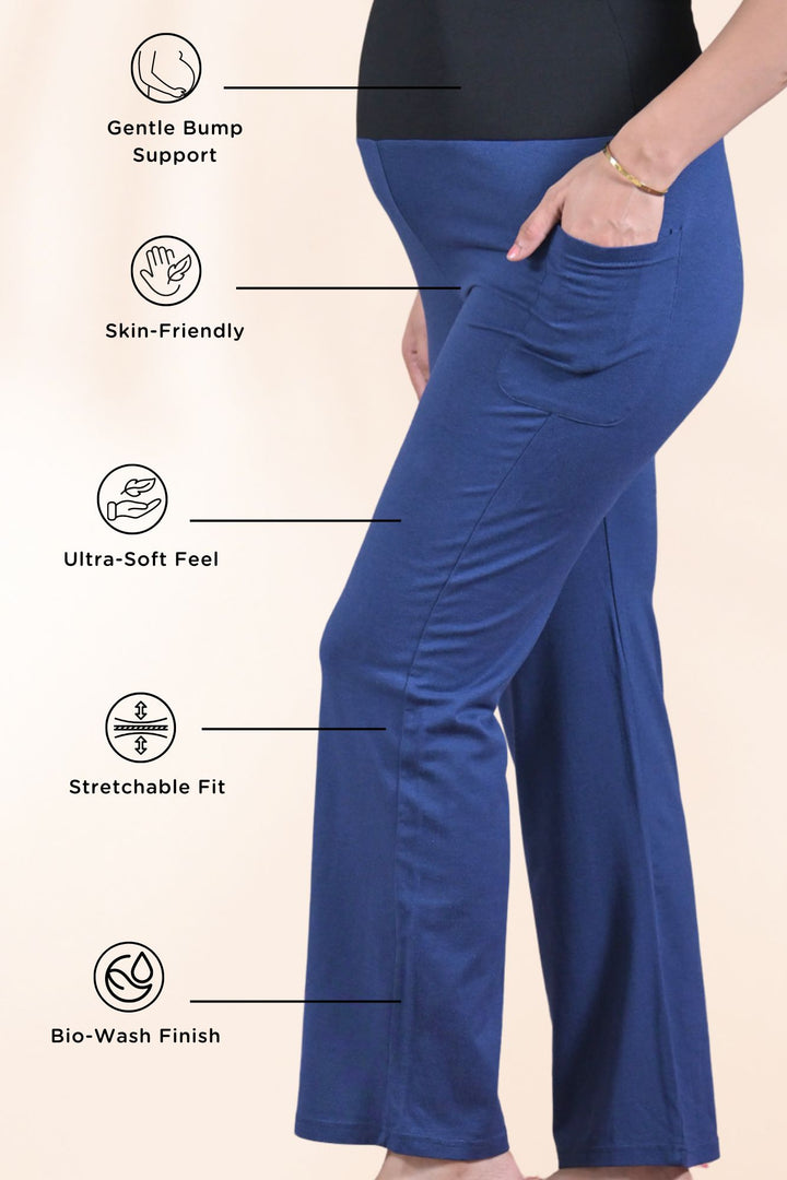 Indigo Blue Over The Bump Straight Pant (100% Cotton) MOMZJOY.COM