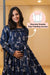 Midnight Blue Retro Crepe Blossom Formal Maternity & Nursing Pintucks Frill Dress momzjoy.com