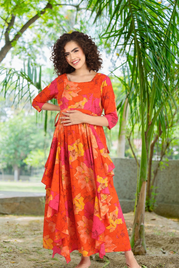 Apricot Maternity & Nursing Flow Dress (100% Cotton) momzjoy.com