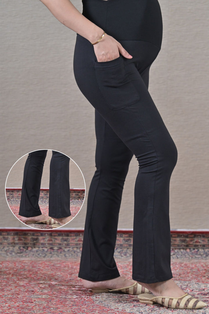 Black Side Pocket Pant (COTTON LYCRA - BOOTCUT FIT) MOMZJOY.COM